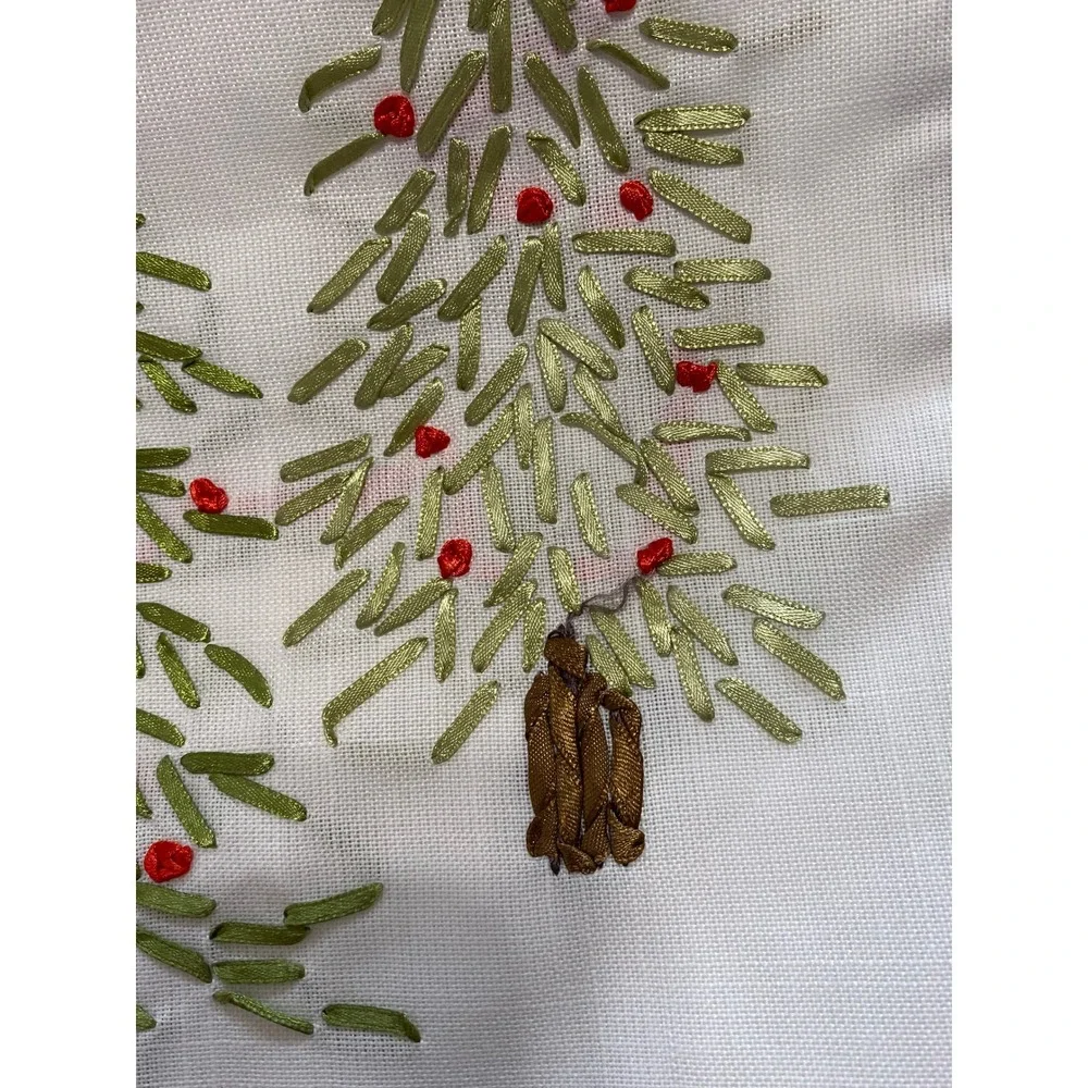 Holiday Tree‎ Sketch Table Runner 14x72 Embroidered Christmas Red Green White